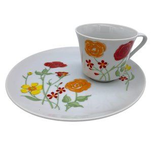 Vintage Seymour Mann Flower Garden - Snack Plate & Cup Set - 8.25"